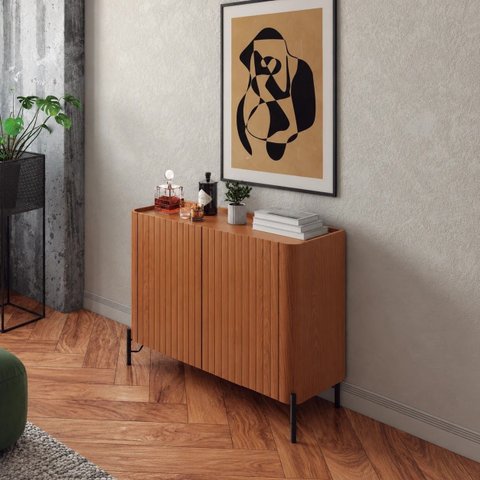 Buffet Bend 99 cm Porta Frisada Incolar Cedro com Pé Preto
