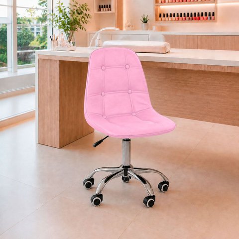 Cadeira Office Botonê Giratória Ergonômica para Escritório Rosa