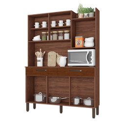 Armário de Cozinha Compacta 6 Portas 2 Gavetas Modena - Nogueira/off White/cp-ripado - 3