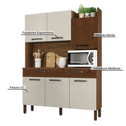 Armário de Cozinha Compacta 6 Portas 2 Gavetas Modena - Nogueira/off White/cp-ripado - 5