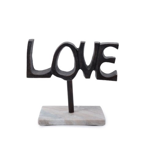 Escultura Love Cobre com Base de Mármore 20x18x10 Cm