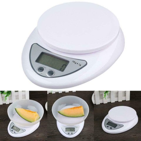 Balança De Cozinha Alimentos Digital De Precisão 1g Até 5kg Visor LCD C/ Copo Medidor Graduado p/ Li