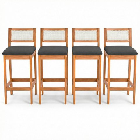 Kit 04 Banquetas Altas Brunella 99cm com Encosto Telinha Estilo Palha Linho Grafite - Desk Design