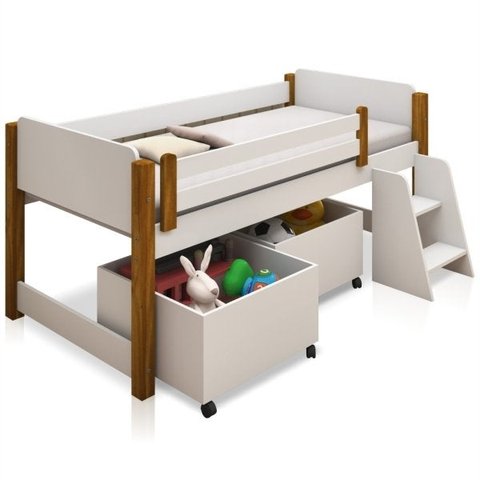 Cama Elevada Solteiro Lari com Nichos e Colchão