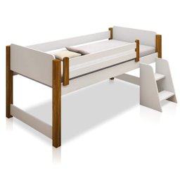 Cama Elevada Solteiro Lari com Nichos Branco e Mel - 3