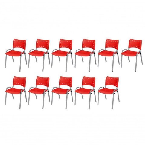 Cadeira Iso Base Cinza , Escritório Vermelho Kit 11 Un