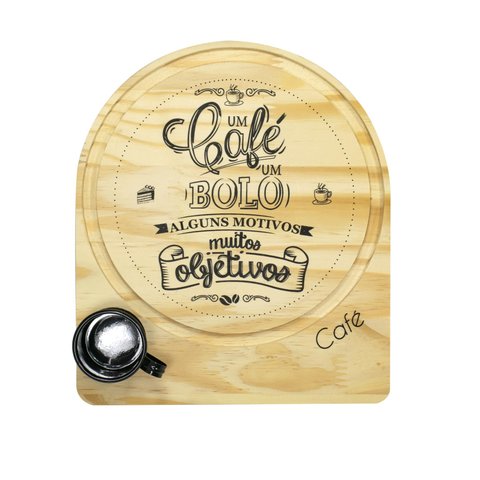 Kit Boleira Suporte Porta Bolos com Caneca e Tampa Madeira