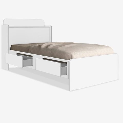 Cama Solteiro Daiane Baú Branco com Gavetas