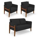 Ver imagem 1 de Kit 1 Sofá Namoradeira e 2 Poltronas Lana Veludo Base de Madeira - D’Rossi Cor Preto