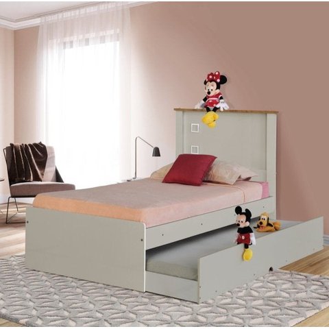Cama Solteiro Viana Off White com Auxiliar e Colchões