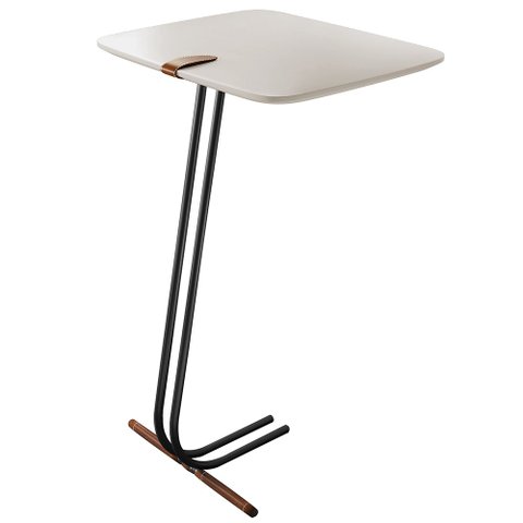 Mesa Apoio Lateral para Sofá Lisboa Pé Preto LarFlex:Laca Off White