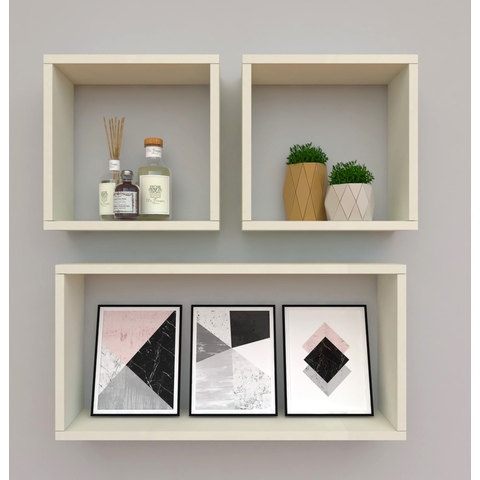Kit com 3 Nichos Decoração para Quarto Nude Retangular
