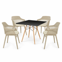 Ver imagem 1 de Conjunto Mesa de Jantar Quadrada Preta 90cm com 4 Cadeiras Marcela Nude
