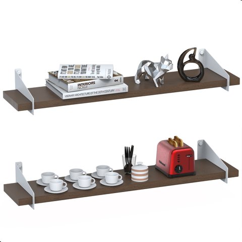 2 Prateleiras de Madeira Estilo Industrial Suspensa Max50bm