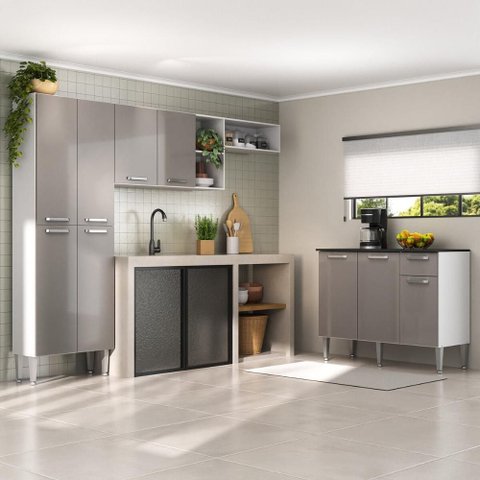 Armário de Cozinha Compacta Modulada Versatile Multimóveis Mp2302 C/ Balcão e Paneleiro