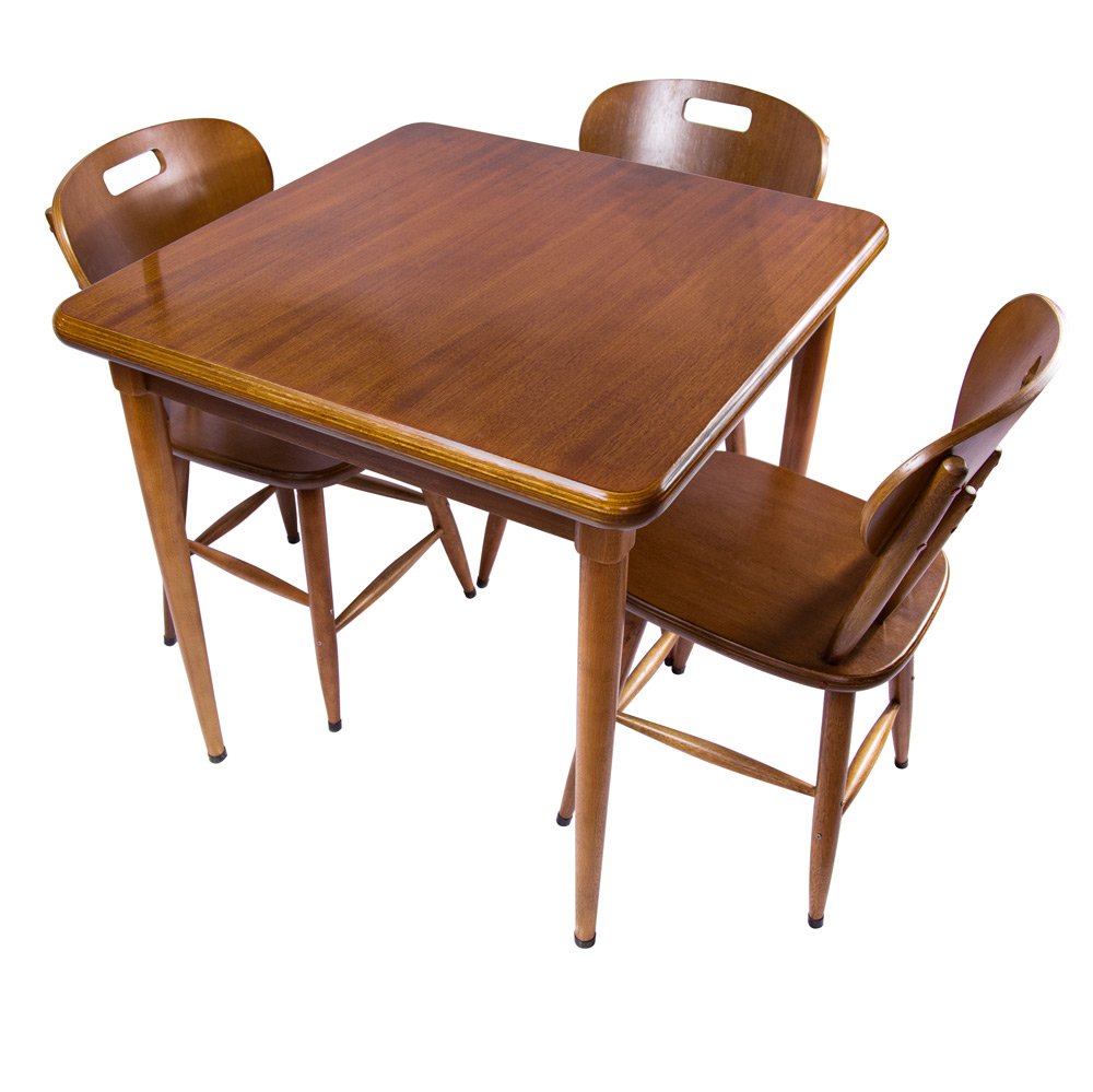Mesa quadrada 80x80 cm com 3 cadeiras de madeira para cozinha - Laminado imbuia - 1