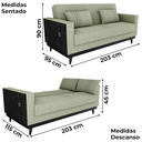 Ver imagem 3 de Sofa Cama 2 Lugares 203 Cm Boucle Oliva Corino Preto Milani Store