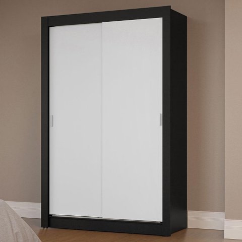Guarda-roupa Solteiro 2 Portas de Correr Preto/branco Milano Madesa Preto/branco