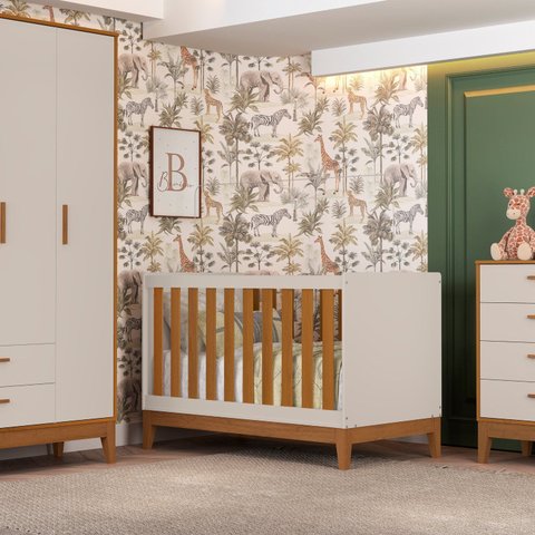 Berço 2 em 1 em MDF 133cm x 90cm Flip Bege/Areia Fosco/Savana