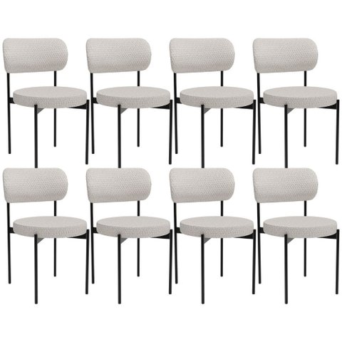 Kit 08 Cadeiras Estofadas para Sala de Jantar Louvre L02 Bouclê Cru - Lyam Decor