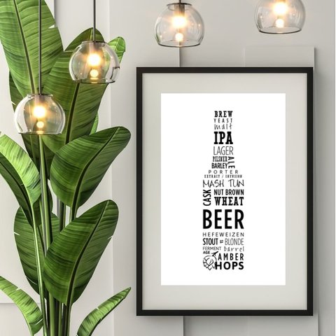 Quadro Minimalista Tipos de Cerveja - 60x48cm:madeira Preta