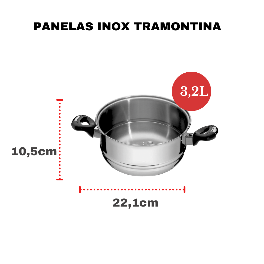 Jogo de Panelas Tramontina Aço Inox Fundo Triplo Cooktop Fogão Indução Kit 10 Peças - 6