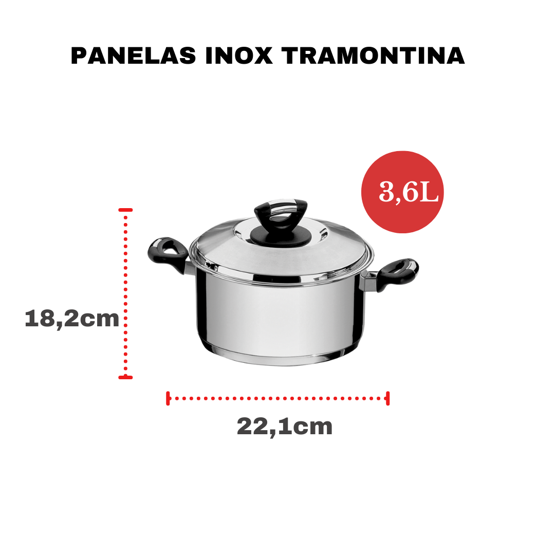 Jogo de Panelas Tramontina Aço Inox Fundo Triplo Cooktop Fogão Indução Kit 10 Peças - 9