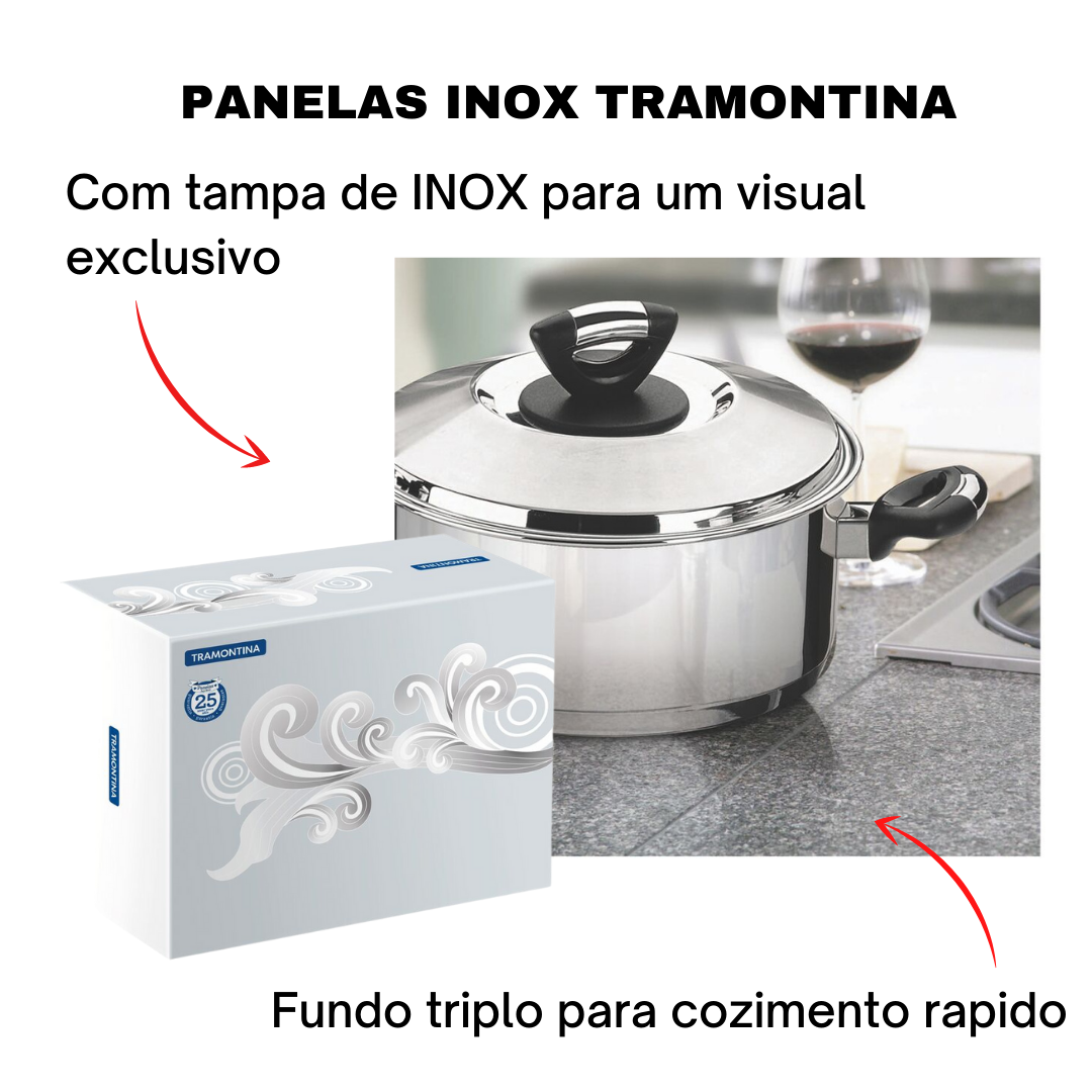 Jogo de Panelas Tramontina Aço Inox Fundo Triplo Cooktop Fogão Indução Kit 10 Peças - 3