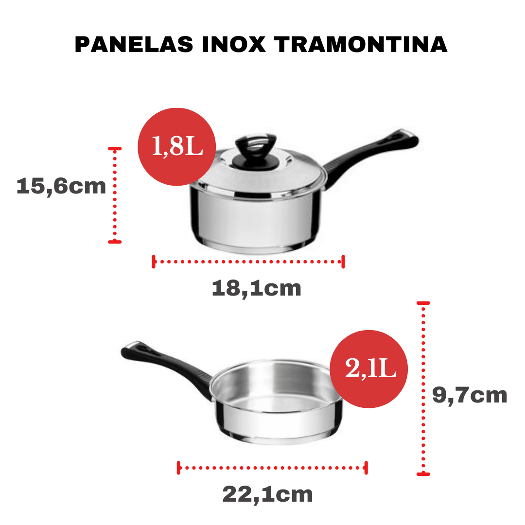 Jogo de Panelas Tramontina Aço Inox Fundo Triplo Cooktop Fogão Indução Kit 10 Peças - 5