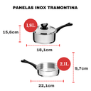Ver imagem 5 de Jogo de Panelas Tramontina Aço Inox Fundo Triplo Cooktop Fogão Indução Kit 10 Peças