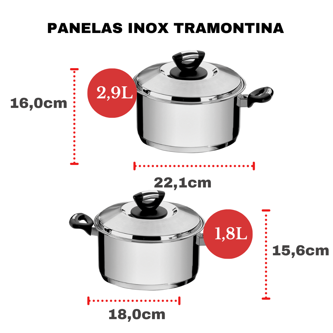 Jogo de Panelas Tramontina Aço Inox Fundo Triplo Cooktop Fogão Indução Kit 10 Peças - 10