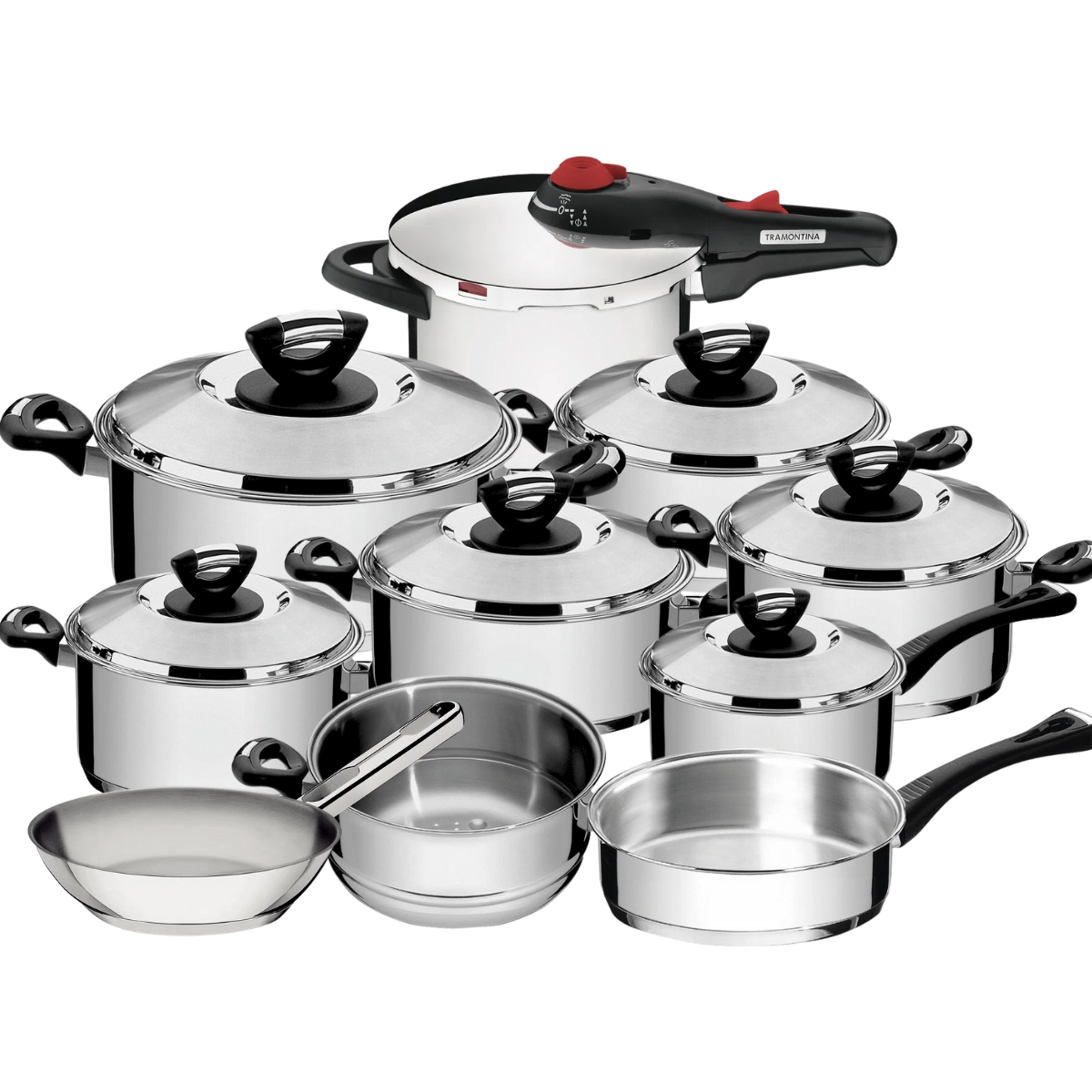 Jogo de Panelas Tramontina Aço Inox Fundo Triplo Cooktop Fogão Indução Kit 10 Peças - 1