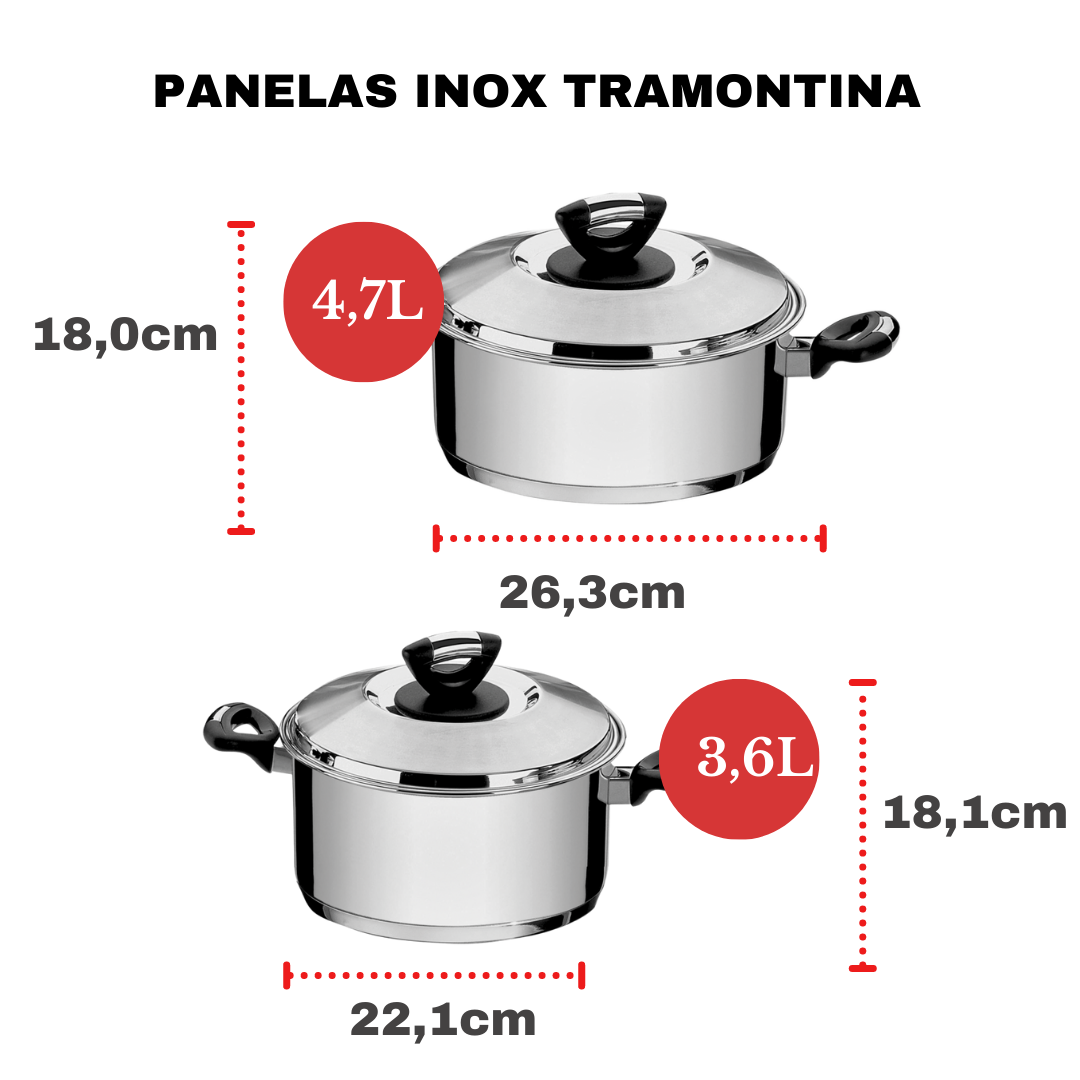 Jogo de Panelas Tramontina Aço Inox Fundo Triplo Cooktop Fogão Indução Kit 10 Peças - 4