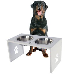 Comedouro Elevado Duplo Cão Porte G Branco - 1