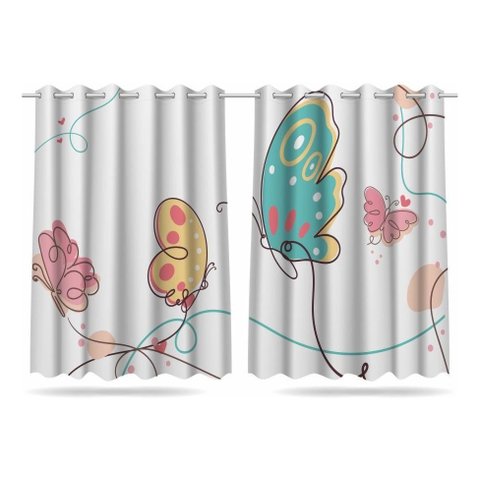 Cortina Infantil Estampada 2,60x1,50m Borboletas Coloridas