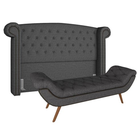 Cabeceira Cama Box Casal Queen 160cm Provença com Calçadeira Vêneto P02 Linho Chumbo - Mpozenato