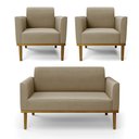 Ver imagem 1 de Conjunto 2 Poltronas e 1 Namoradeira Decorativa Isabella Pés Fixo em Madeira Castanho Suede Nude G19