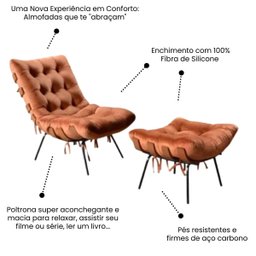 Poltrona Sala Estar Decorativa Costela de Adão com Puff Luxo:poltrona Costela Veludo Terracota - 4