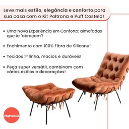 Poltrona Sala Estar Decorativa Costela de Adão com Puff Luxo:poltrona Costela Veludo Terracota - 9