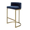 Ver imagem 2 de Banqueta Alta Estofada Estrutura Aço Carbono Belly Ii Base Dourada 75cm Suede Azul