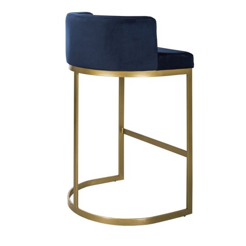 Banqueta Alta Estofada Estrutura Aço Carbono Belly Ii Base Dourada 75cm Suede Azul