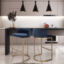 Ver imagem 3 de Banqueta Alta Estofada Estrutura Aço Carbono Belly Ii Base Dourada 75cm Suede Azul