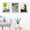 Ver imagem 2 de Kit 3 Quadros Fotografias Preto Branco E amarelo 33x24cm - com Vidro:madeira Preta
