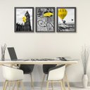 Ver imagem 1 de Kit 3 Quadros Fotografias Preto Branco E amarelo 33x24cm - com Vidro:madeira Preta