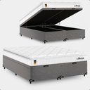 Ver imagem 1 de Cama Box Baú Queen Bipartido Cinza + Colchão Life D33 Pillow Top 56x158x198cm Branco - e-Shop