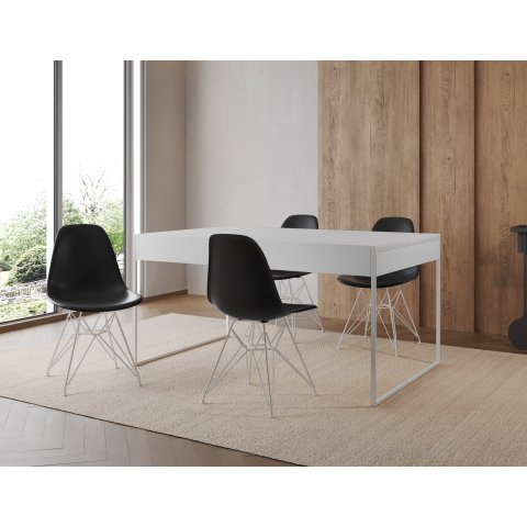 Filadelfia 137x90 Ferro Branco Tampo Branco Cadeira Ferro Branco Assento Preto