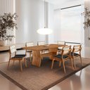 Ver imagem 1 de Conjunto de Mesa de Jantar Raiz Tampo 180cm Barril Laminado e 6 Cadeiras Eloá Premium Marrom/Linho Preto/Imbuia/Cinamomo