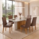 Ver imagem 1 de Conjunto Sala de Jantar 6 Lugares Retangular Tampo Vidro/MDF 170cm Mesa Astrid com Cadeiras Luar Marrom Amêndoa Clean/Off White/Avelã