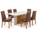 Ver imagem 2 de Conjunto Sala de Jantar 6 Lugares Retangular Tampo Vidro/MDF 170cm Mesa Astrid com Cadeiras Luar Marrom Amêndoa Clean/Off White/Avelã