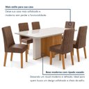 Ver imagem 6 de Conjunto Sala de Jantar 6 Lugares Retangular Tampo Vidro/MDF 170cm Mesa Astrid com Cadeiras Luar Marrom Amêndoa Clean/Off White/Avelã